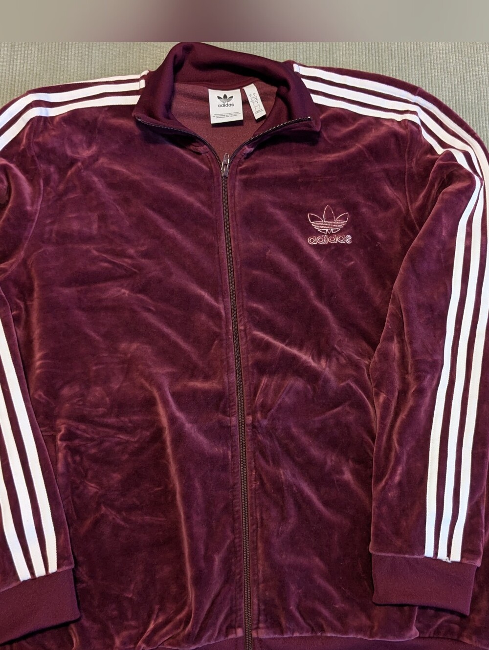 Adidas Beckenbauer Velour Track Jacket Maroon Bordeaux Size Large